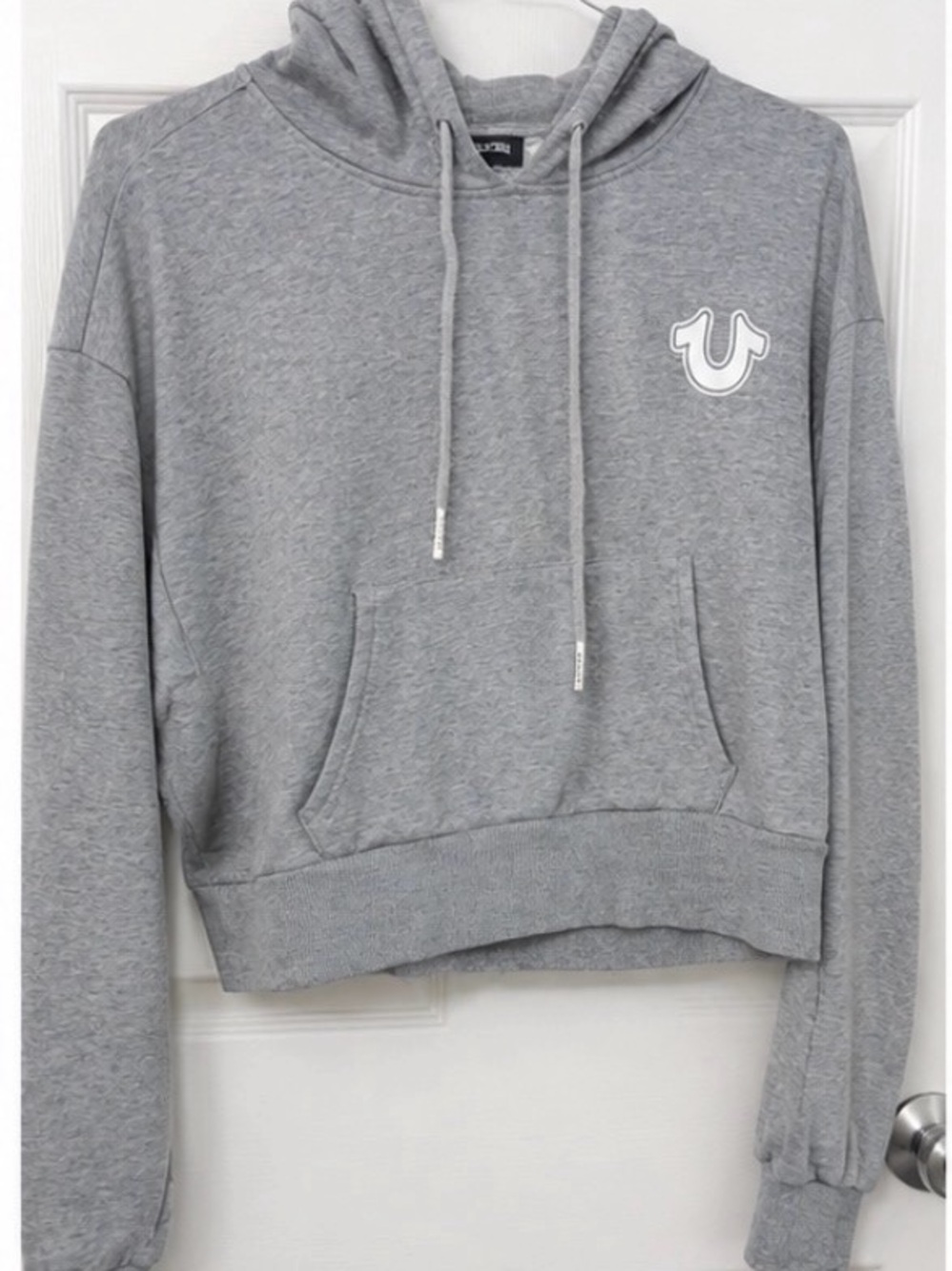 True Religion Light Gray Cropped Hoodie Sweatshirt